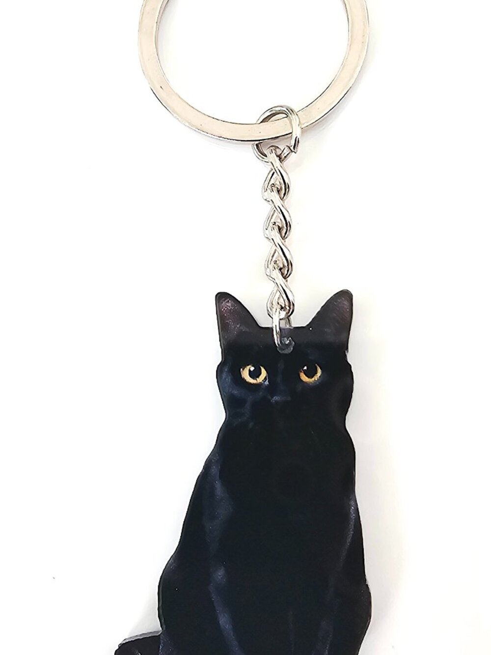Black Cat Keychain Acrylic Unisex Gothic Yellow Eyes Pet Lover Key Ring